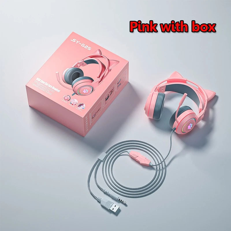 JINSERTA Cat Wallet Cat Ear Gaming Headphones – RGB Wired Headset with Mic, 50mm Drivers, 3.5mm Connection for PC & Phone