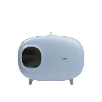 Mochi Shaped Enclosed Cat Litter Box, Rounded Covered Litter Box on Wooden Legs
