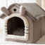 Shaggy Roof Cat House Bed with Fluffy Faux Fur Trim