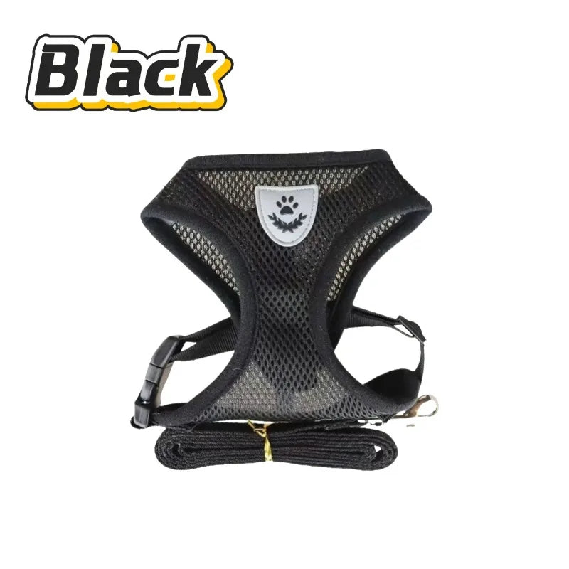 Red Mesh Cat Harness and Leash Set, Bright High-Visibility Vest With Reflective Trim