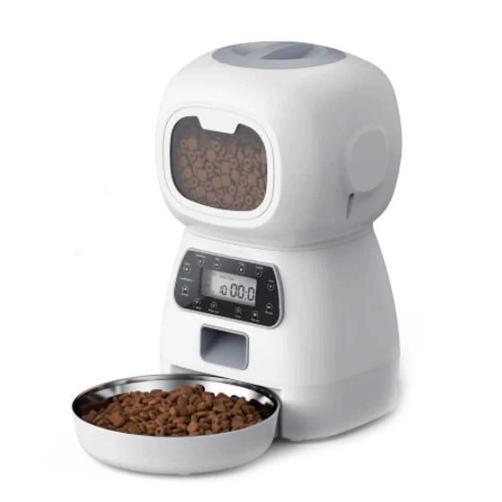 3.5L Automatic Cat Feeder With Timer, Stainless Steel Bowl and Voice Recorder