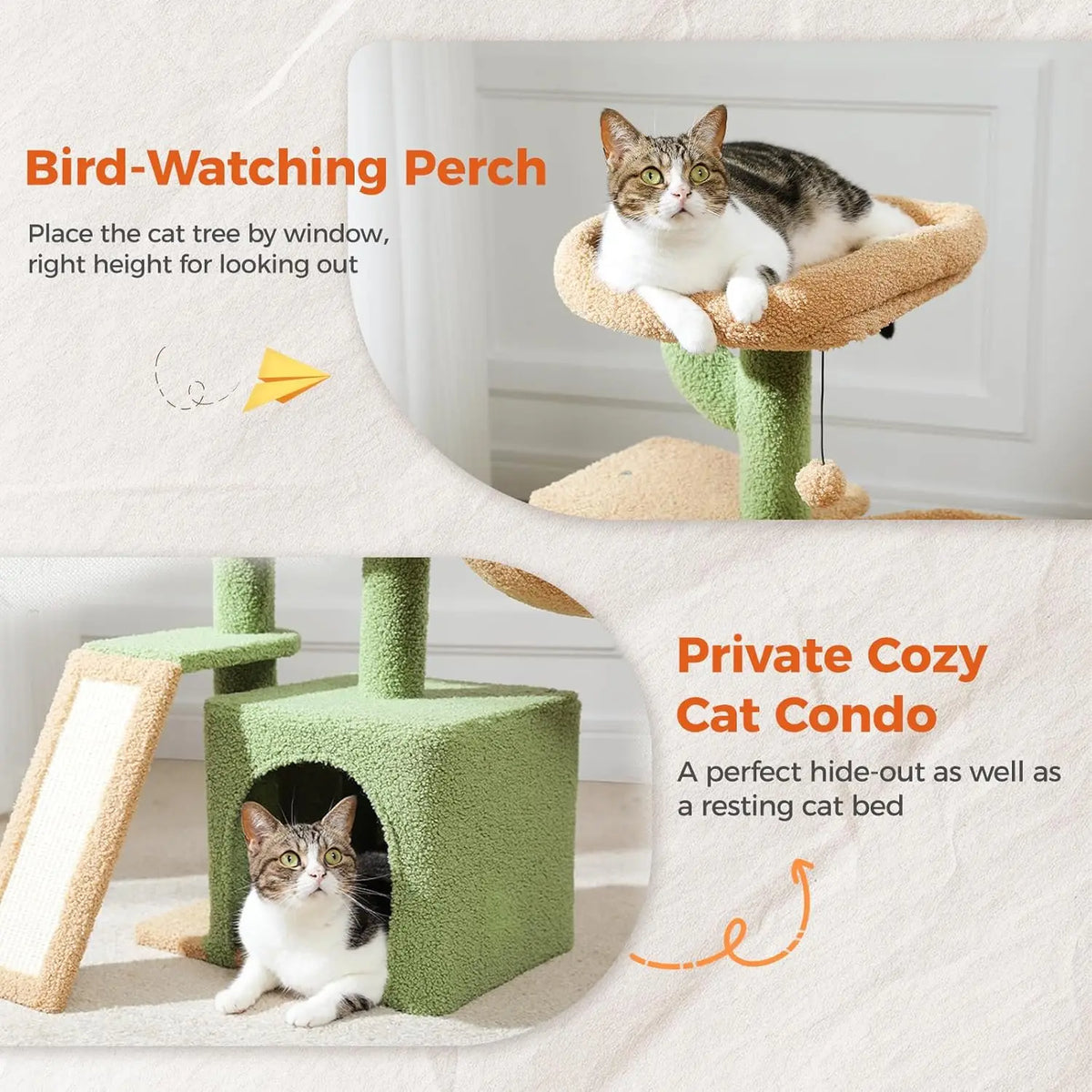 Green Cactus Cat Tree with Hammock and Scratching Ramp