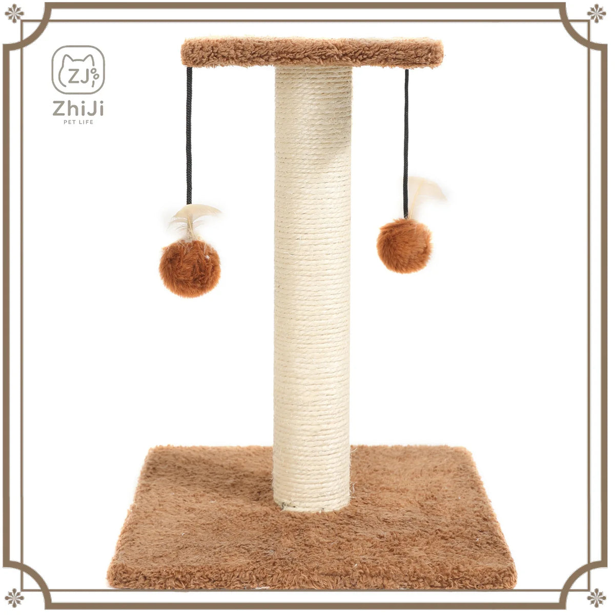Basic Kitten Scratching Post With Top Perch and Two Hanging Ball Toys