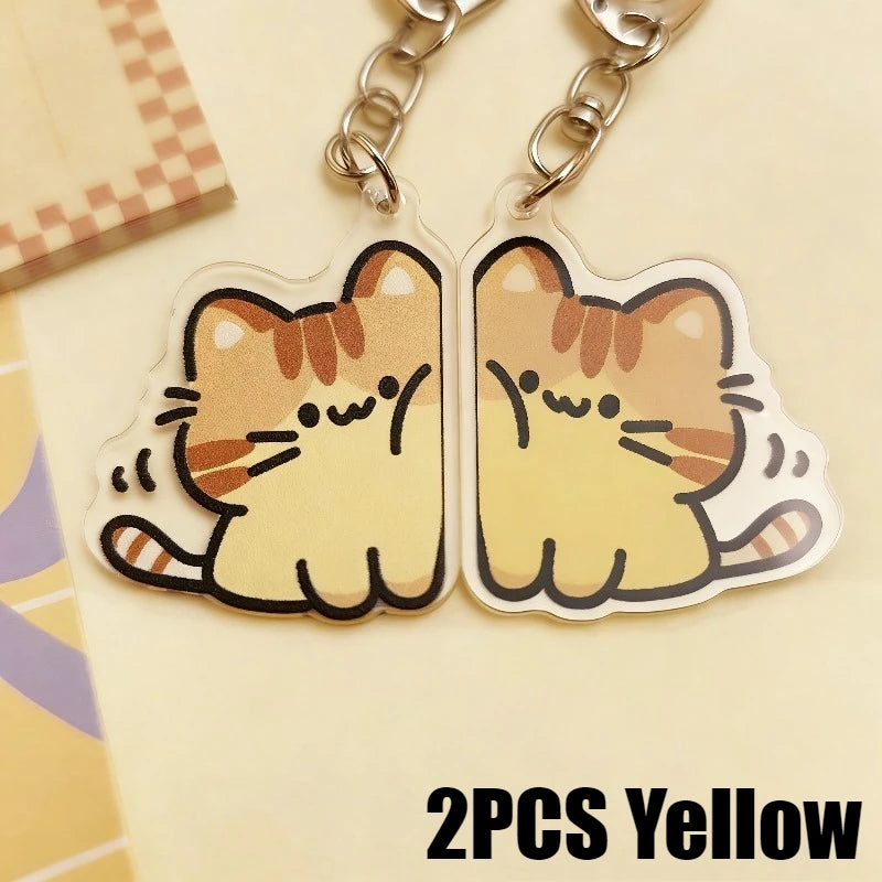 Peeking Cat Acrylic Keychain, Cute Doodle Kitty Bag Charm With Clasp