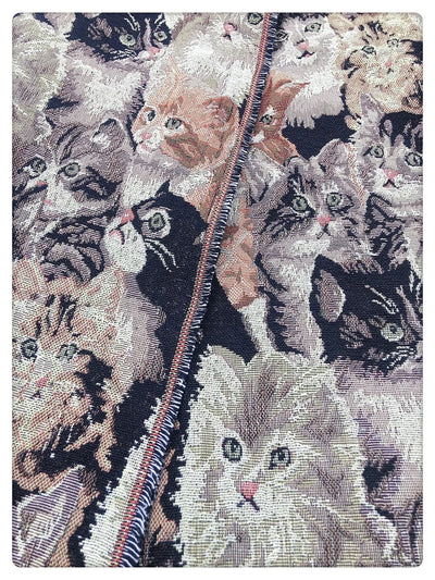 Cat Tapestry Jacquard Fabric, Thick Woven Kitten Print Cloth by the Piece