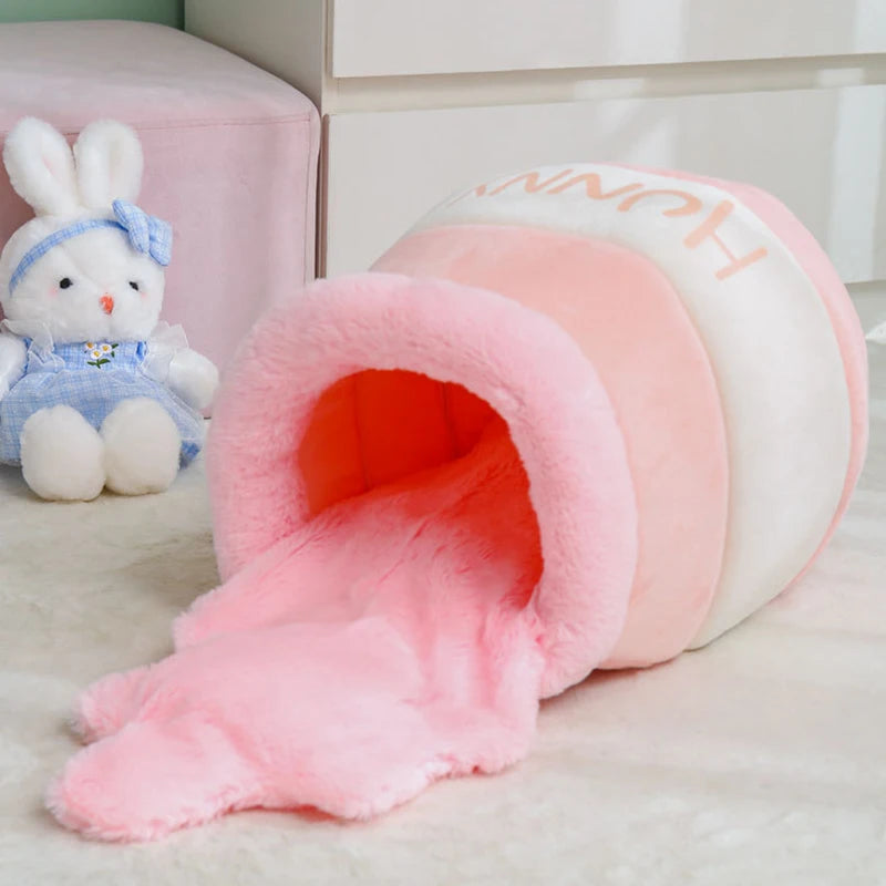 Honey Jar Cat Bed, Semi-Enclosed Cave with Soft Mat