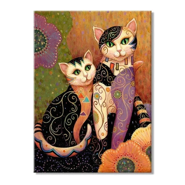 Gustav Klimt Style Cat Canvas Print, Decorative Cat Wall Art