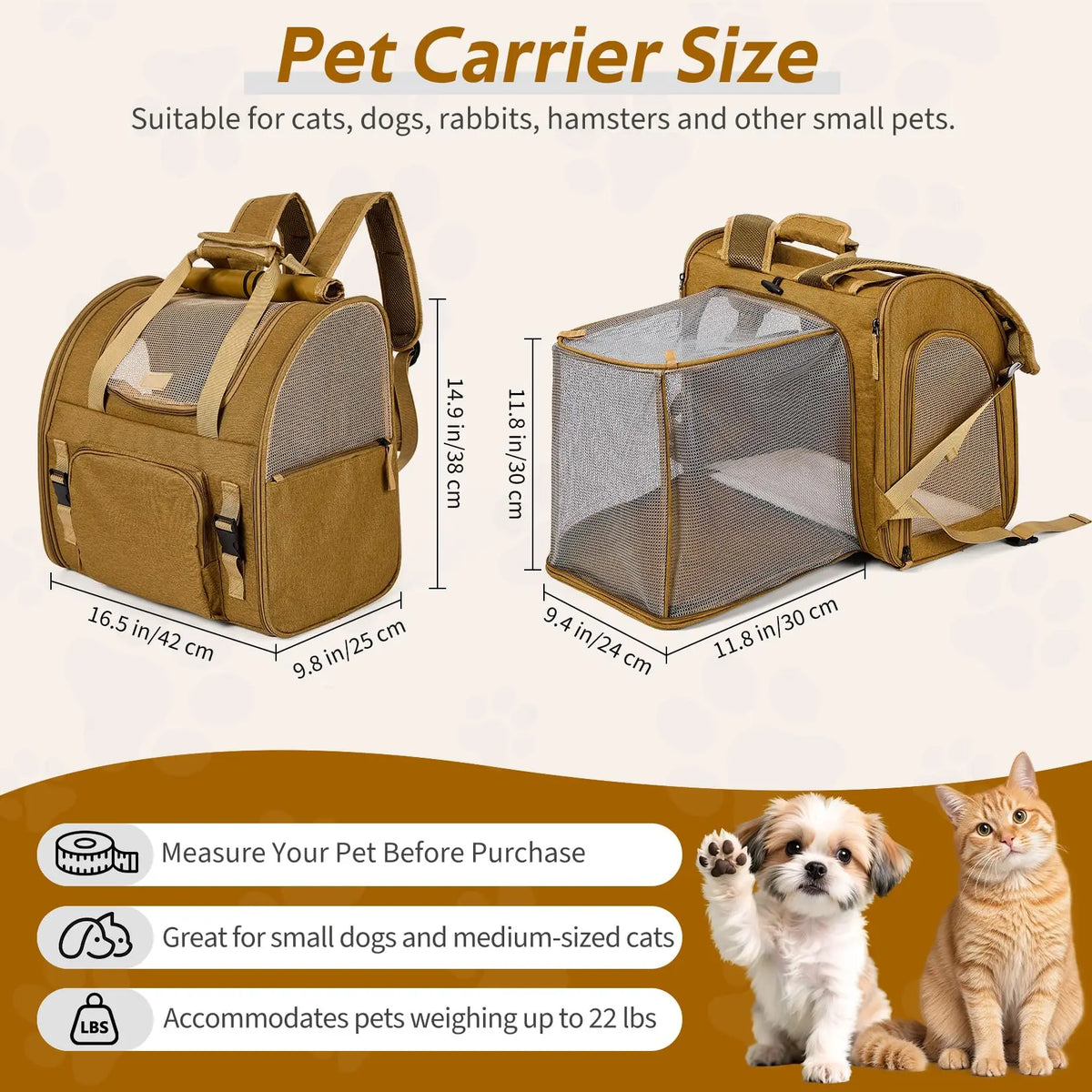 Expandable Cat Carrier Backpack with Mesh Side Room, Up to 22 Lbs