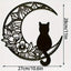 Black Cat on the Moon Metal Wall Art, Floral Crescent Decor
