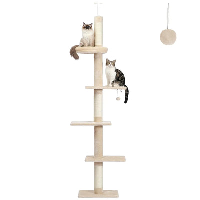 Beige Floor-to-Ceiling Cat Tree with 5 Platforms