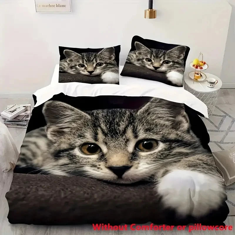 Bettbezug mit weißer Katze