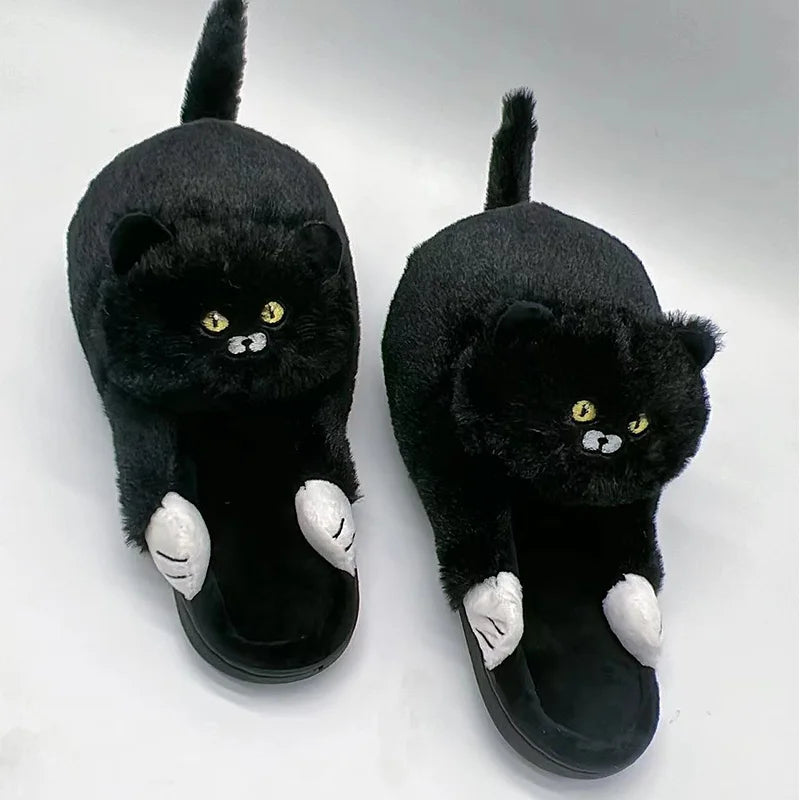 Hug Cat Slippers for Women, Cute Plush Winter House Shoes