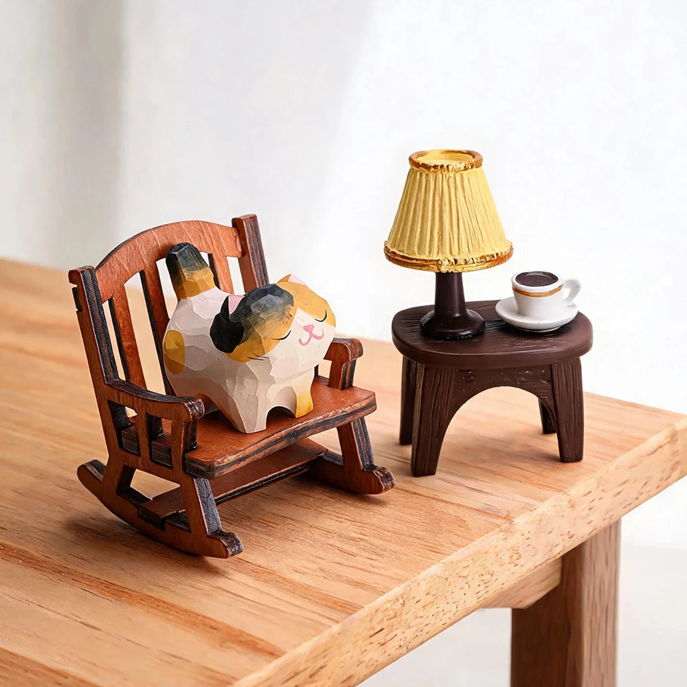 Hand-Carved Wooden Cat Figurine, 8 Breeds in Painted Basswood