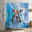 Funny Cat Riding a T-Rex Shower Curtain, Japanese Wave Decor