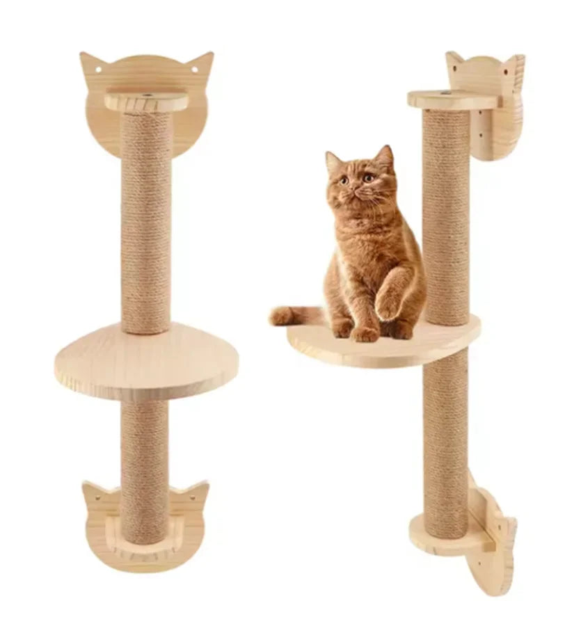 Wall-Mounted Cat Shelves and Climbing Set, Solid Wood Pieces to Mix and Match