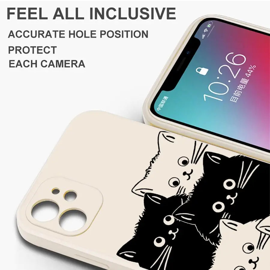 Peeking Black Cat Phone Case With Side Paw Print Design and Wrist Lanyard