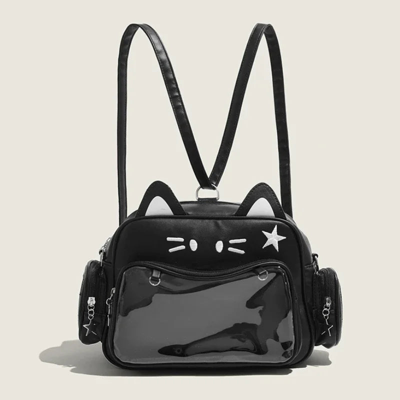Cat Ears Handbag with Transparent Pocket Backpack