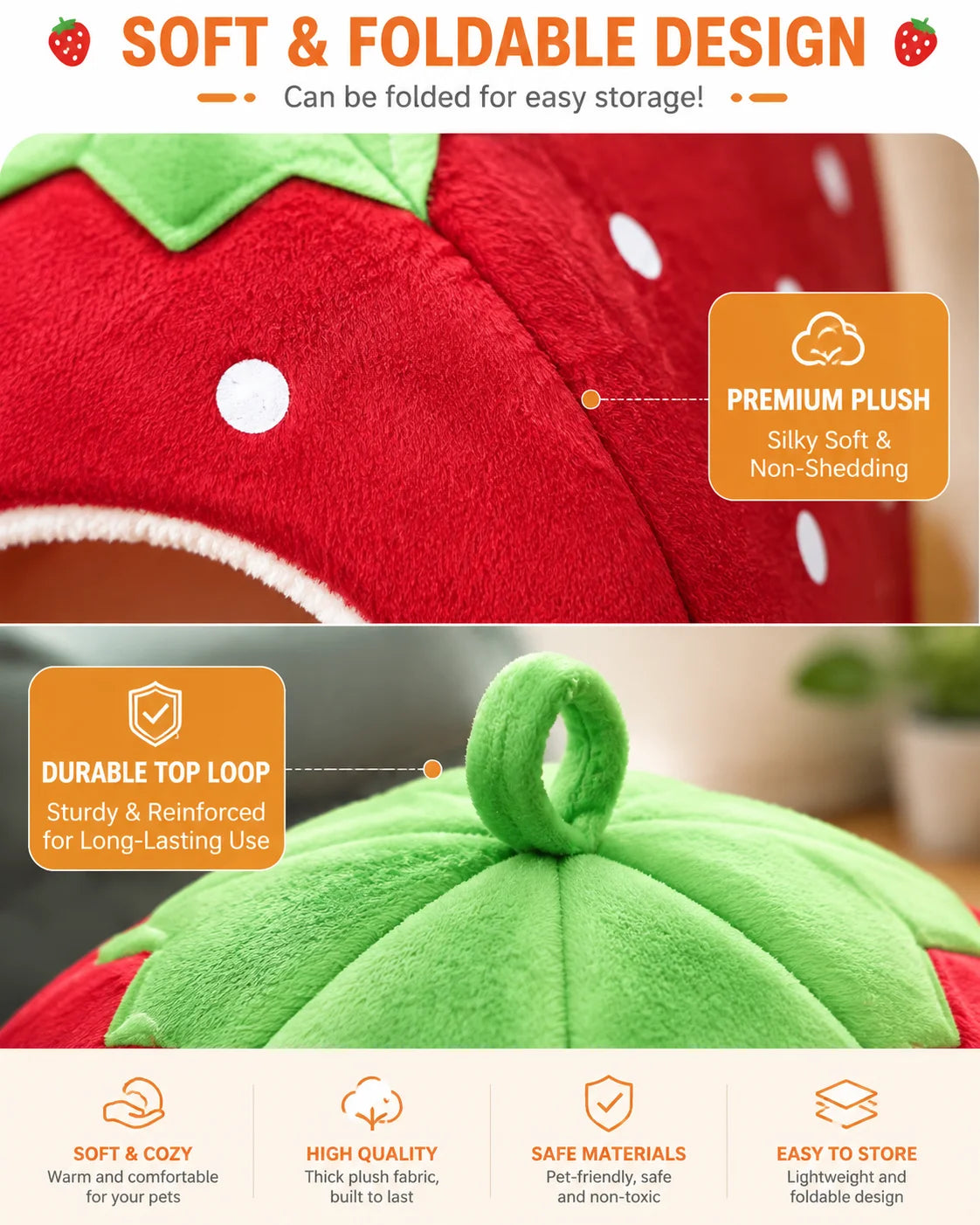 Strawberry Rabbit Bed and Hanging Hay Feeder Bag Set