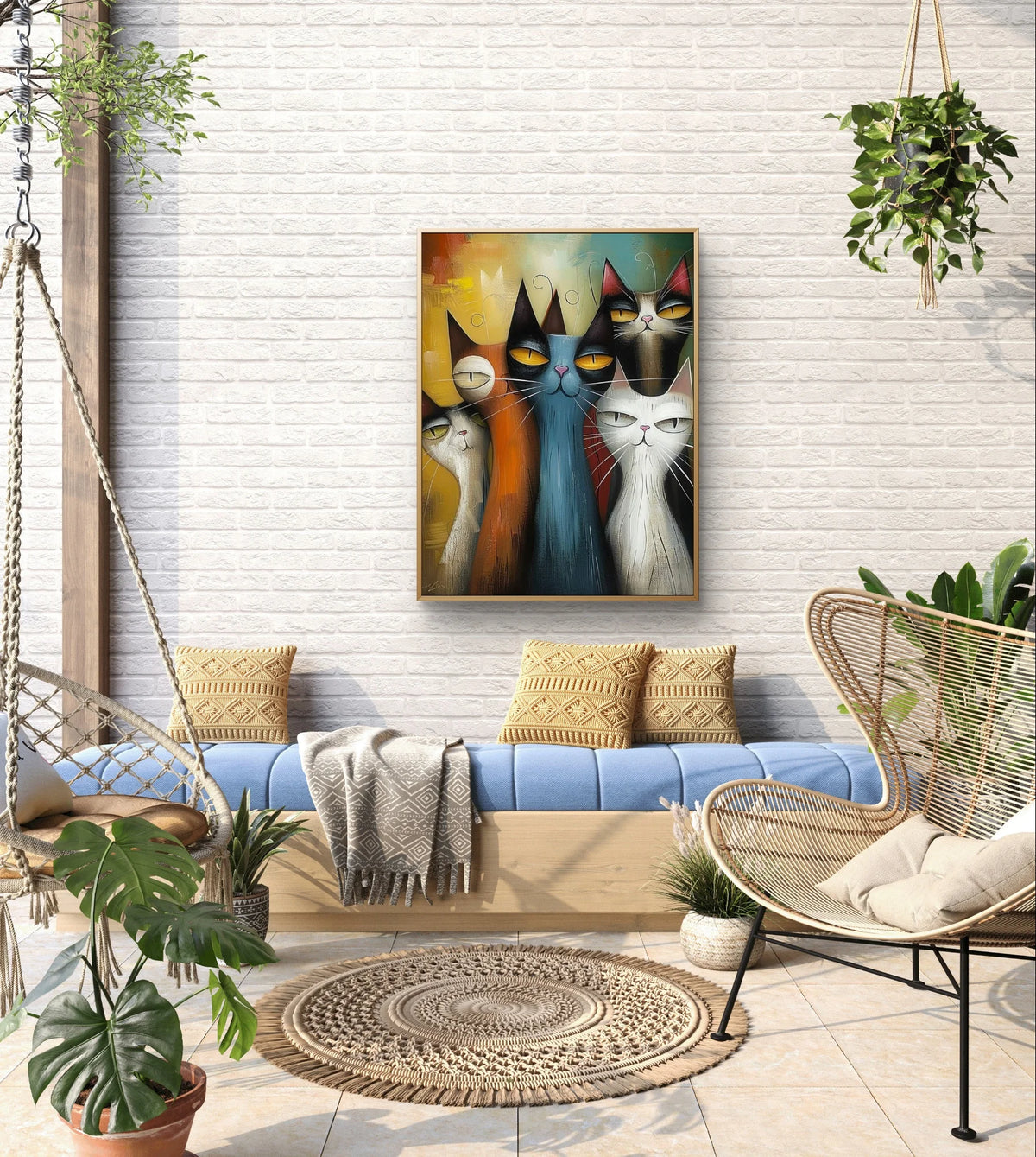 Geometric Cat Diamond Painting Kit, 5D Round Drill Wall Art