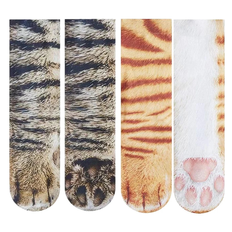 Funny 3D Cat Paw Socks, Printed Animal Paw Crew Socks