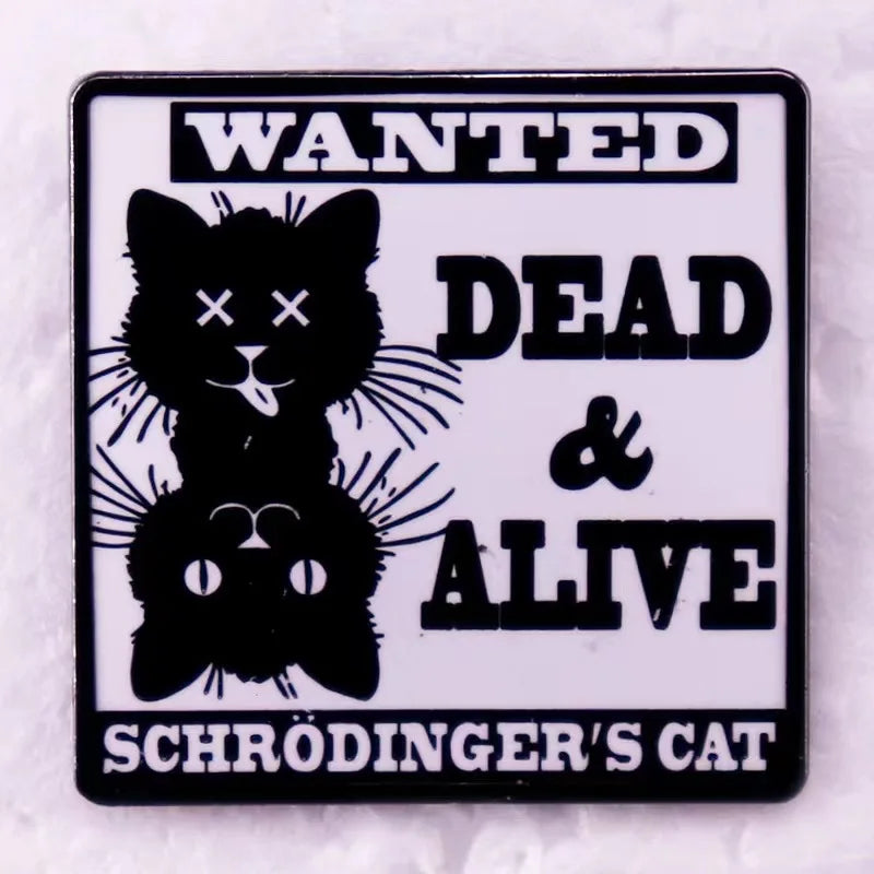 Schrodinger’s Cat Enamel Pin, Funny Physics Cat Badge
