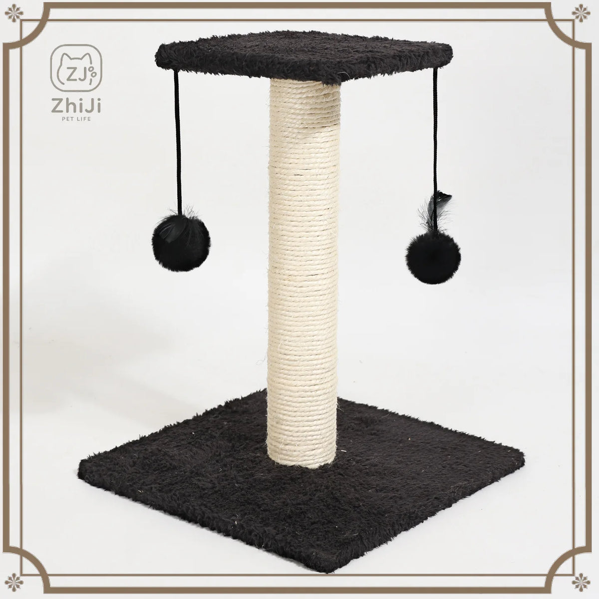 Basic Kitten Scratching Post With Top Perch and Two Hanging Ball Toys