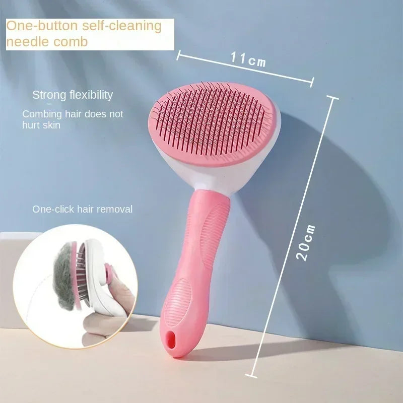 Self-Cleaning Oval Cat Brush, One-Button Fur Release, Pink, Blue or Gray