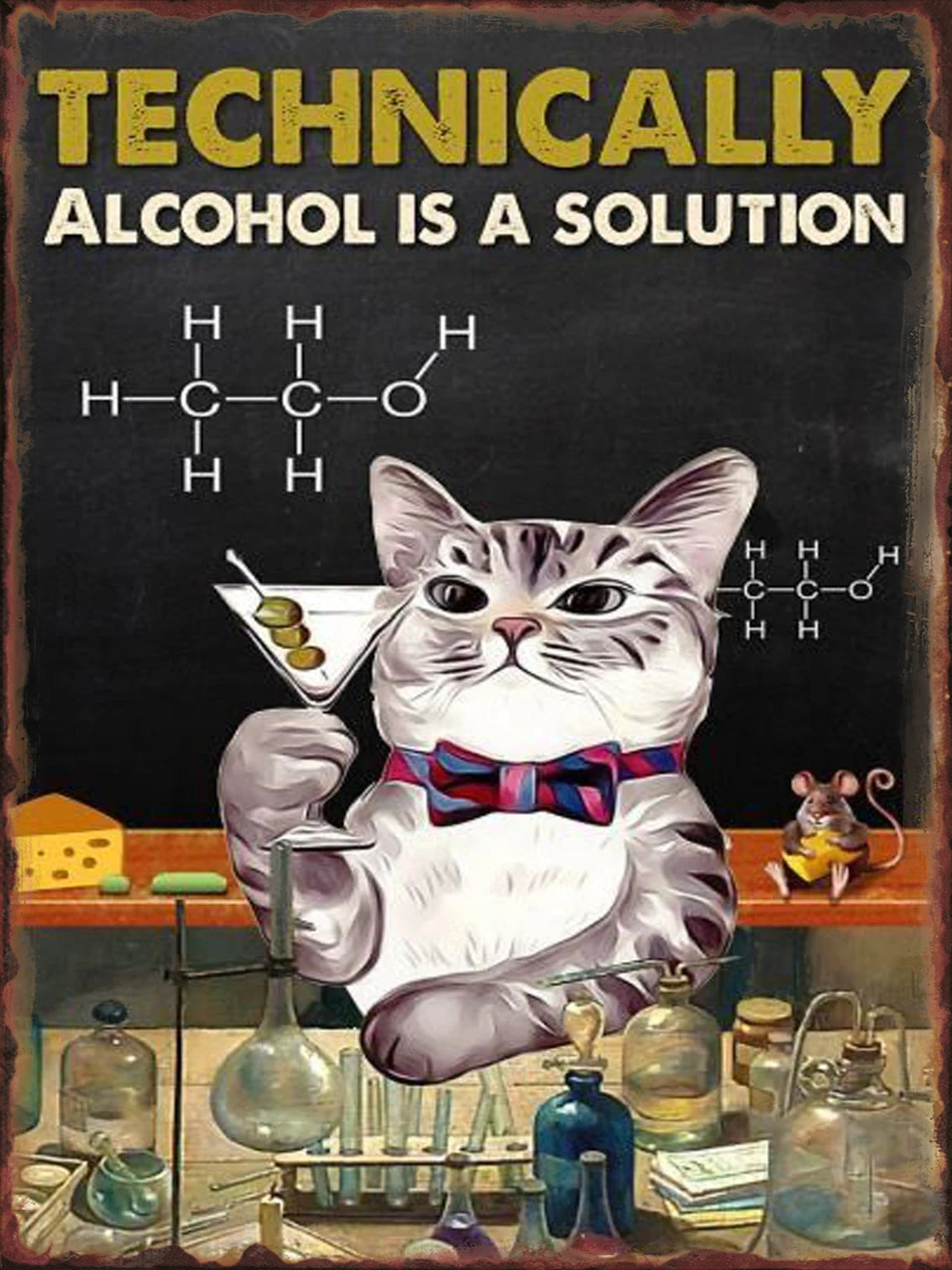 Funny Black Cat Aluminum Sign, 8 x 12 or 12 x 16 Inch Plaque