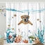 Funny Cat Riding a Shark Shower Curtain, Ocean Wave Bath Decor