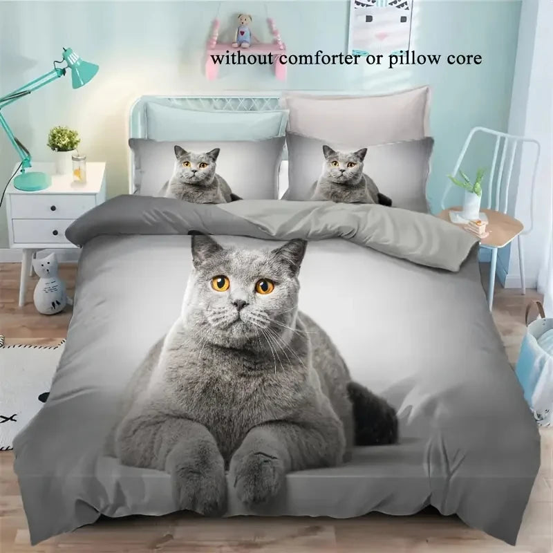 Bettbezug mit weißer Katze