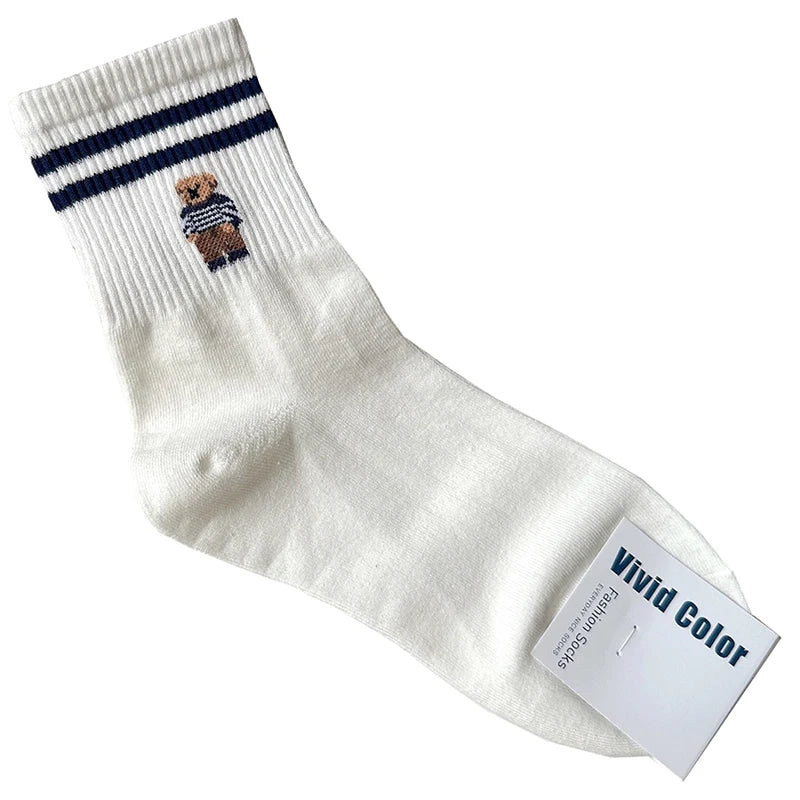 Cute Cartoon Bear Socks for Women, Cotton Blend Ankle Socks