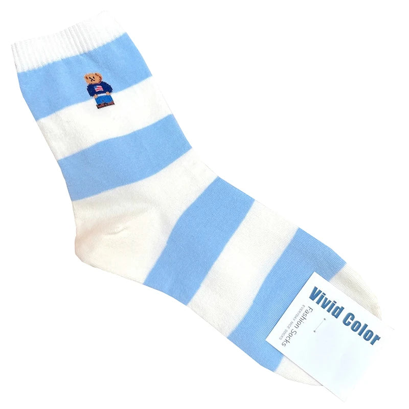 Cute Cartoon Bear Socks for Women, Cotton Blend Ankle Socks