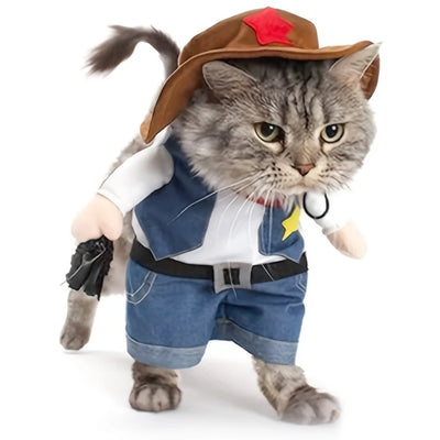 Cowboy Cat Costume With Hat, Funny Western Halloween Outfit for Cats