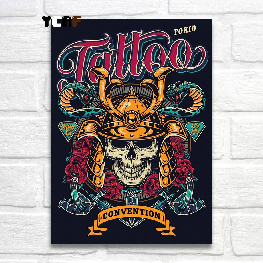 Tattoo Cats Canvas Print, Vintage Tattoo Parlor Cat Wall Art