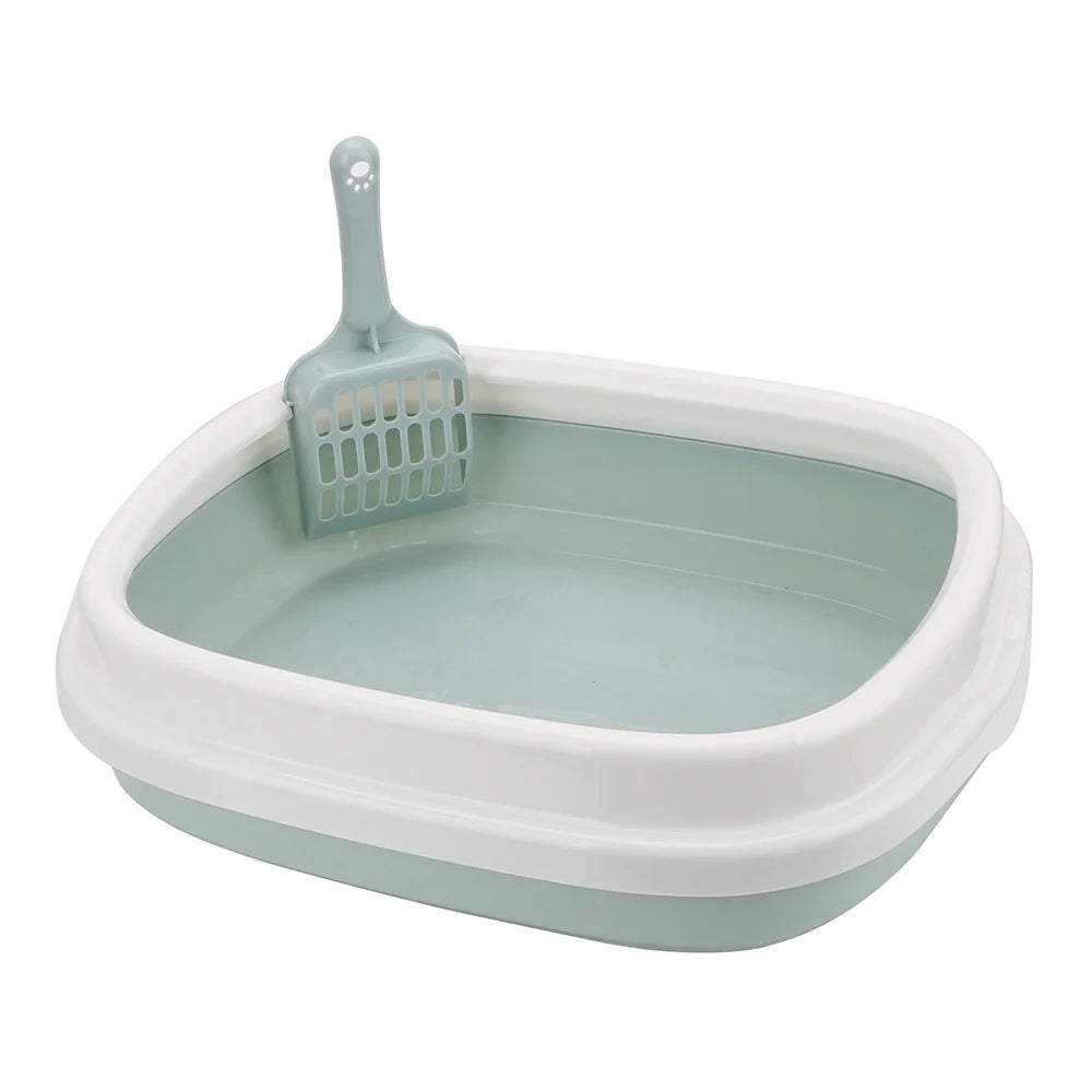 Open Cat Litter Pan With Removable Rim and Scoop, 15.7 Inch Litter Box