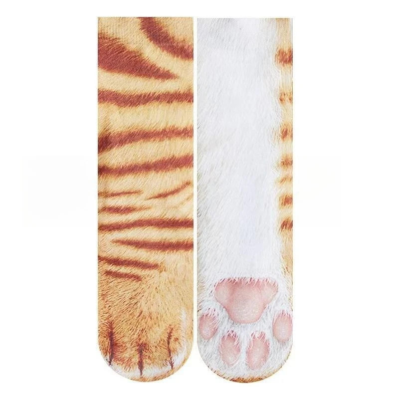 Funny 3D Cat Paw Socks, Printed Animal Paw Crew Socks