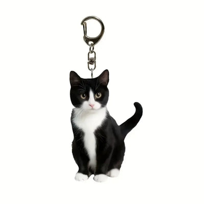 Tuxedo Cat Acrylic Keychain, Realistic Black and White Cat Print, 2 Inches