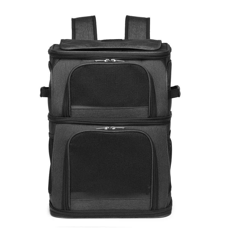 Double Cat Backpack Carrier for 2 Cats, Foldable Two-Level Design