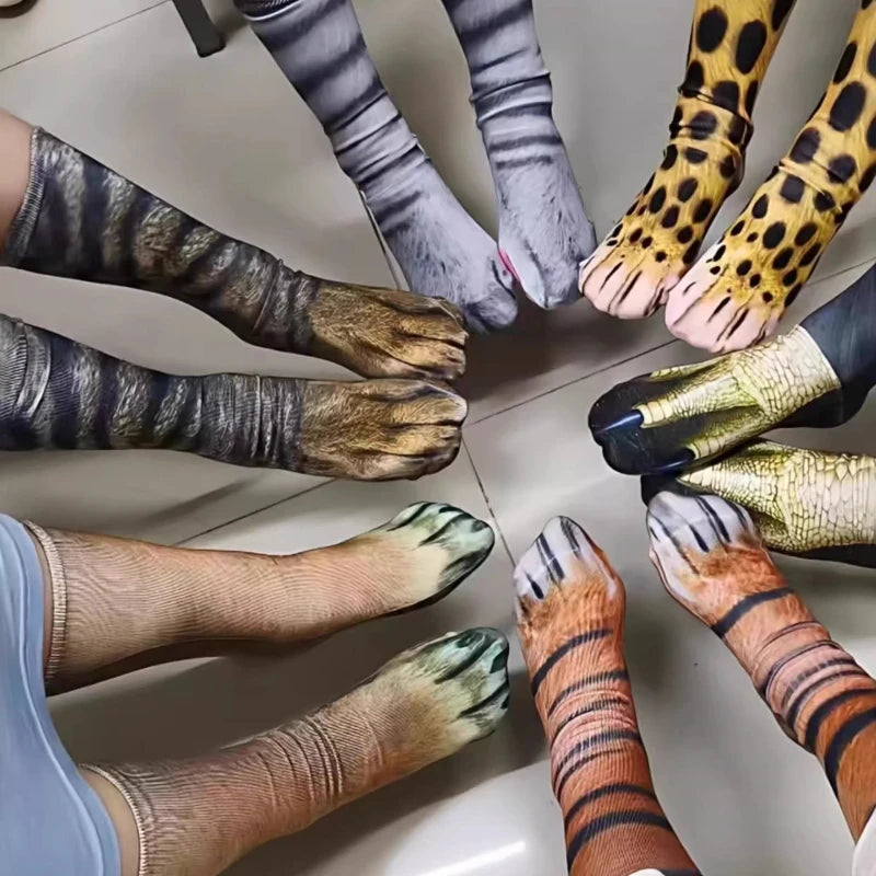 Funny 3D Cat Paw Socks, Printed Animal Paw Crew Socks