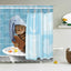 Cute Cat and Dinosaur Shower Curtain with 12 Hooks Included