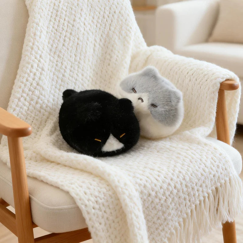 Lifelike Black Cat and Siamese Kitten Plush, 13 cm Lying Cat Doll