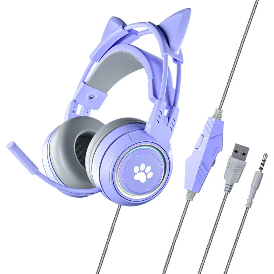 JINSERTA Cat Wallet Cat Ear Gaming Headphones – RGB Wired Headset with Mic, 50mm Drivers, 3.5mm Connection for PC & Phone