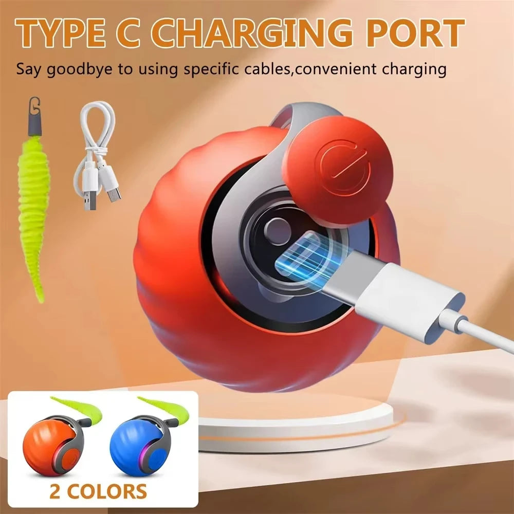 Automatic Rolling Cat Ball With Fuzzy Tail, USB Rechargeable, Blue or Orange