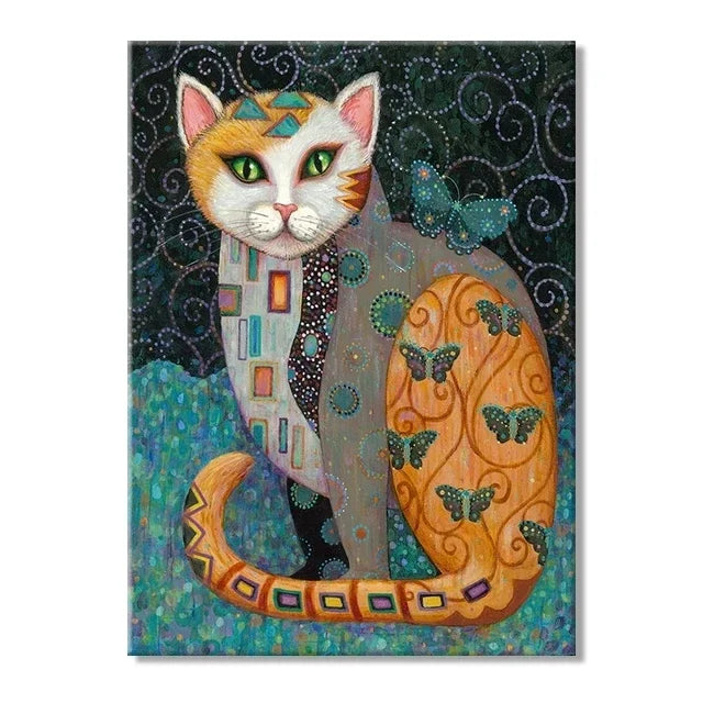 Gustav Klimt Style Cat Canvas Print, Decorative Cat Wall Art