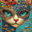 Cat and Flowers Diamond Painting Kit, 5D Full Drill Floral Cat Art