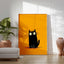 Black Cat Poster on Bold Orange, Funny Minimalist Cat Art Print
