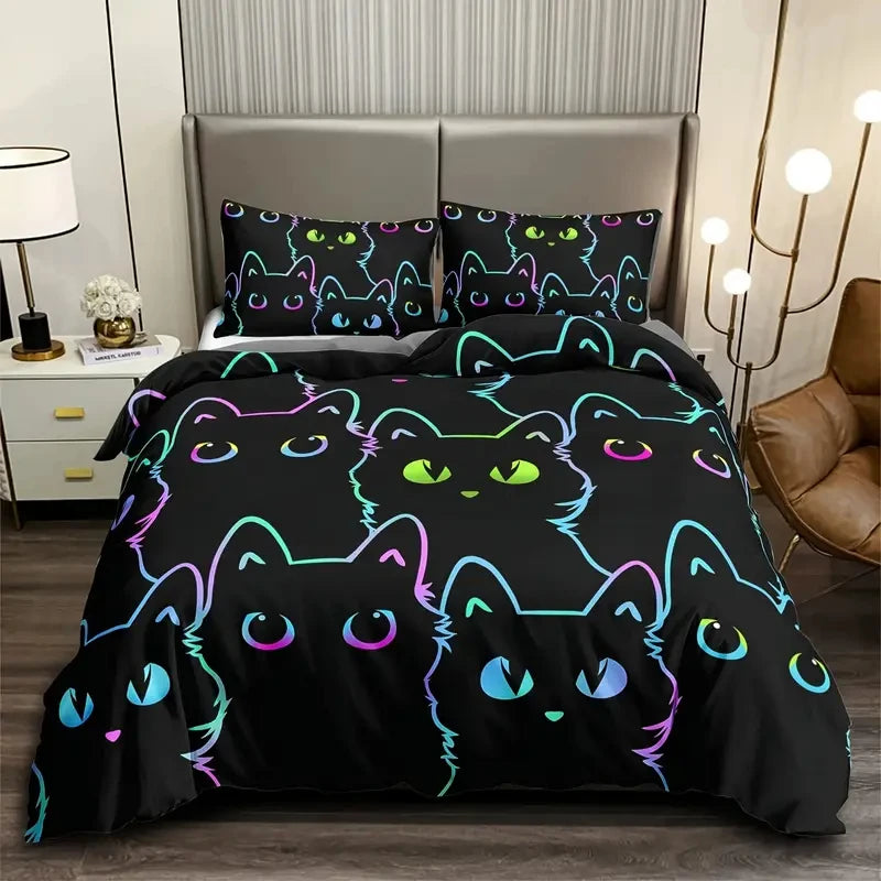 Bettbezug mit weißer Katze