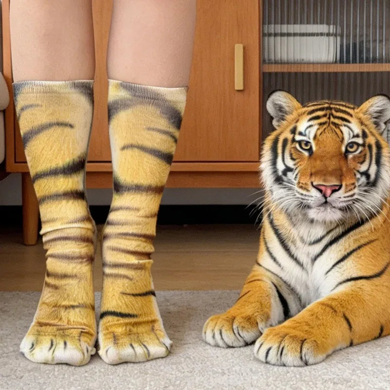 Funny 3D Cat Paw Socks, Printed Animal Paw Crew Socks