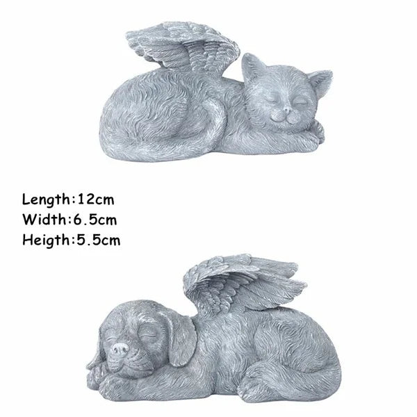 Cat Memorial Angel Statue, Sleeping Cat with Wings Figurine