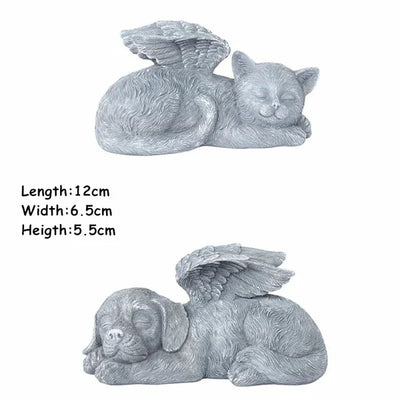 Cat Memorial Angel Statue, Sleeping Cat with Wings Figurine